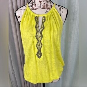 INC International Concepts 100% Line. Bubble Hem Lime Key Hole jeweled Top sz M